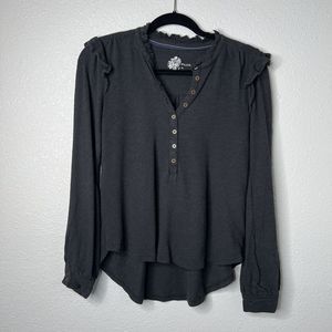 Pilcro Ruffled V-Neck Long Sleeve Top Anthropologie Black X-Small